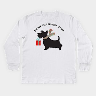 The Paw-fect Delivery Service, Christmas, dog, humor Kids Long Sleeve T-Shirt